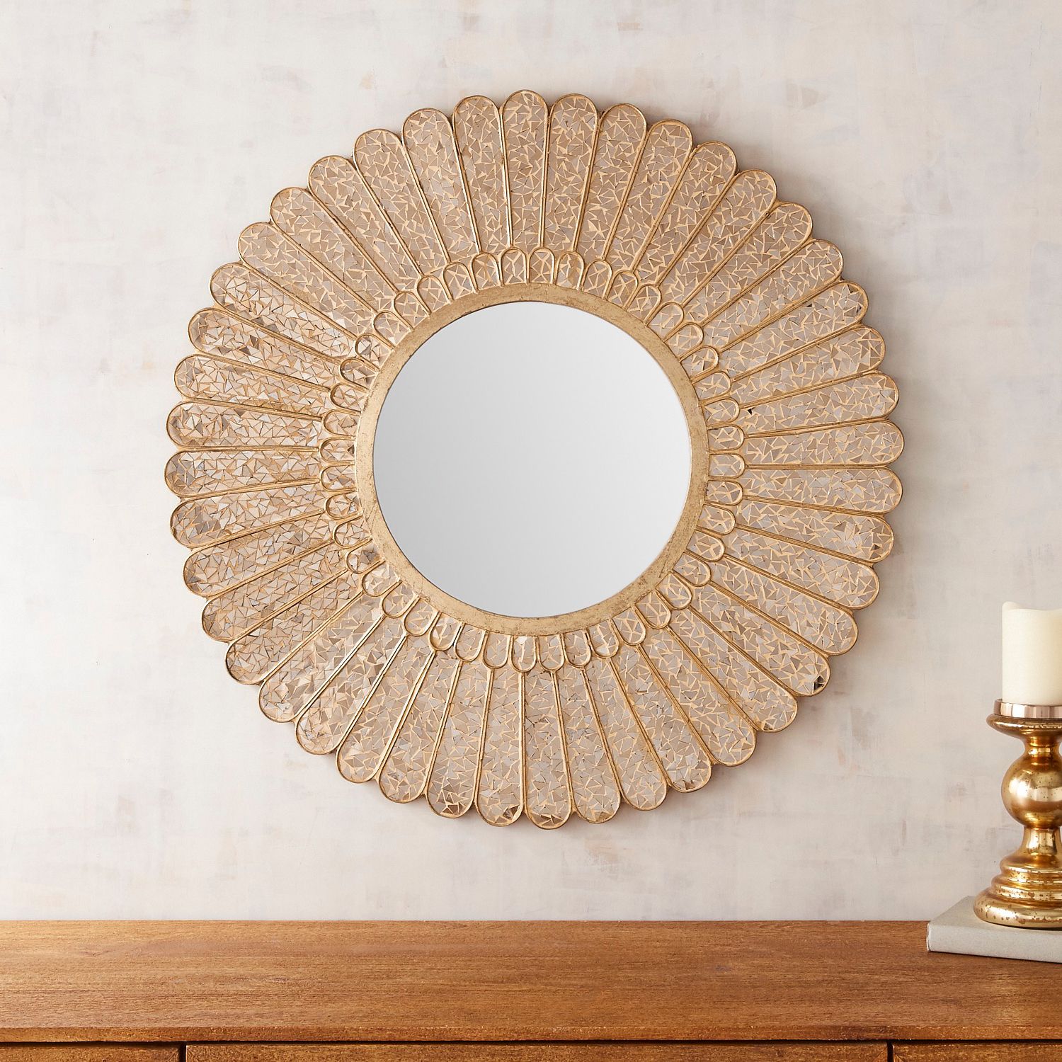 Golden Voyage Round Wall Mirrors Intended For Latest Golden Mosaic  (View 9 of 15)