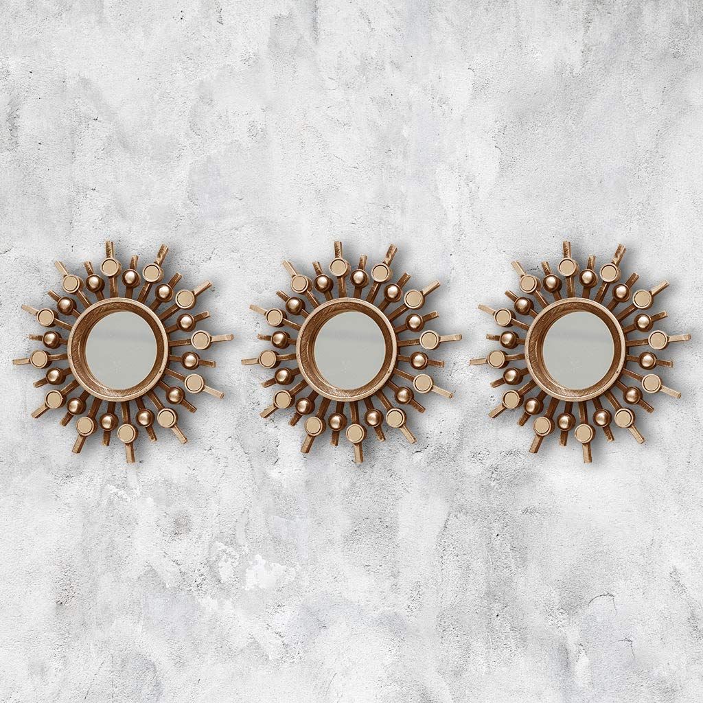 Homezone® Set Of 3 Distressed Bronze Effect Metallic Vintage Mirrors Pertaining To Best And Newest Brass Sunburst Wall Mirrors (View 9 of 15)