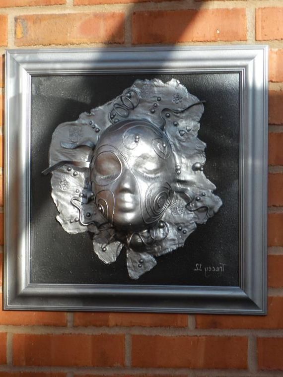 Items Similar To Pewter Silver Mask Female Face Wall Art On Etsy (with With Most Recent Pewter Metal Wall Art (View 10 of 15)