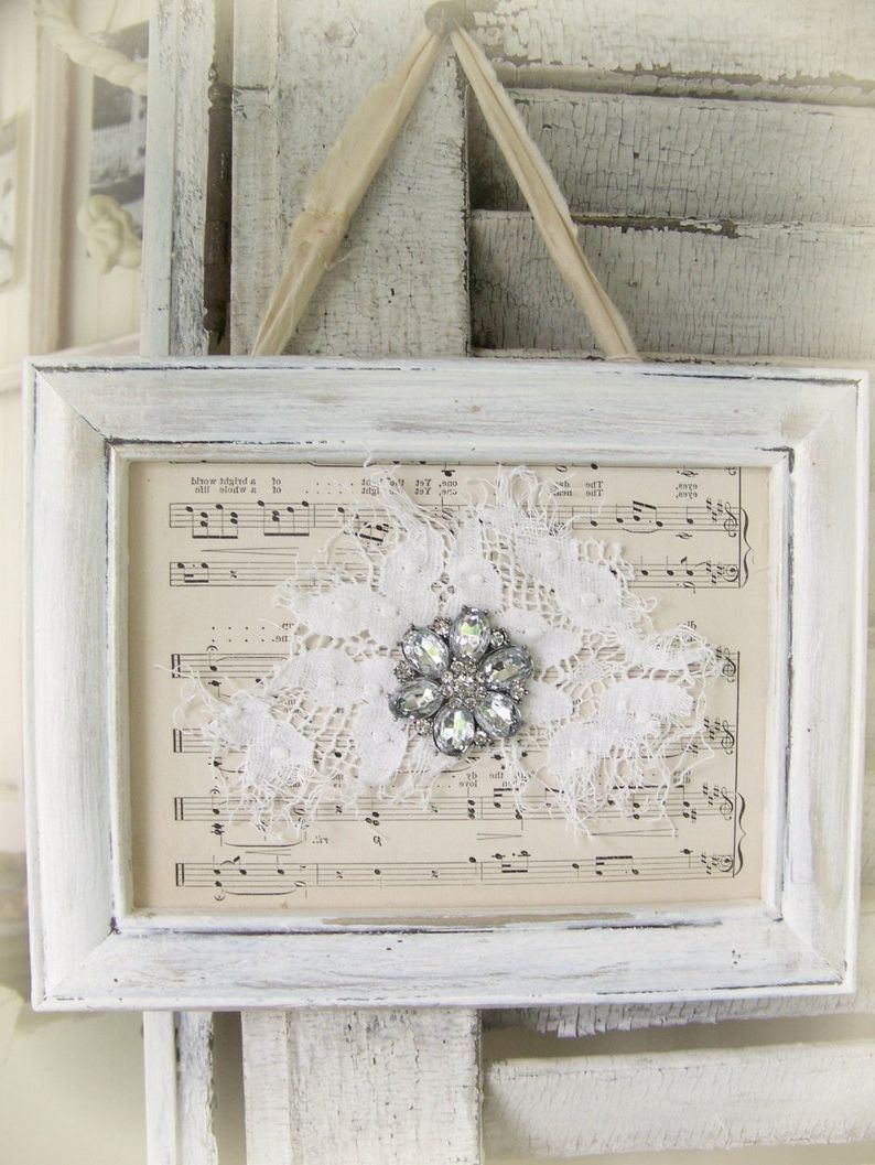 Lace Wall Art Pertaining To Most Recently Released Shabby White Lace Collage Vintage Rhinestone Wall Art Cottage (View 8 of 15)