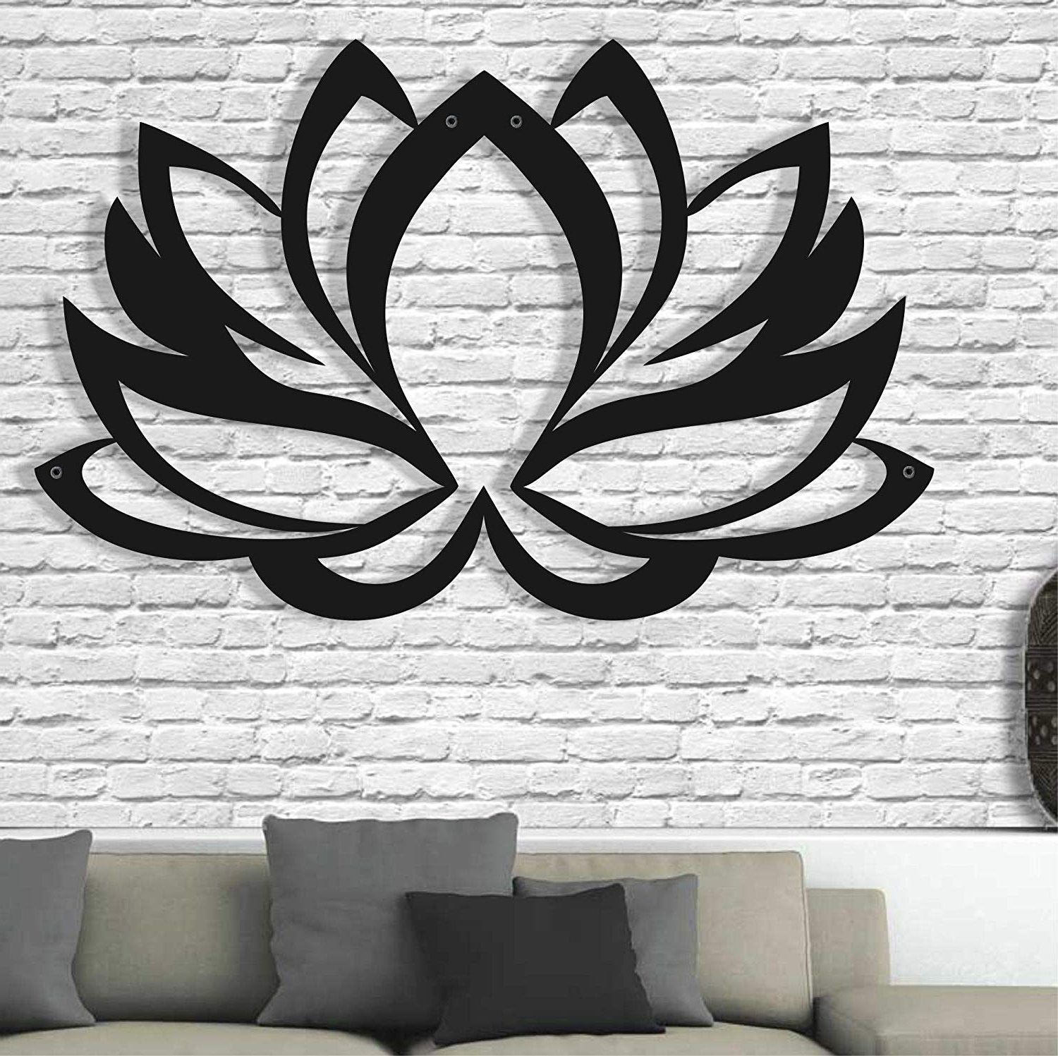 Lamodahome Metal Wall Art – Lotus Flower – 3d Wall Silhouette Metal Within Famous Silver Flower Wall Art (View 9 of 15)