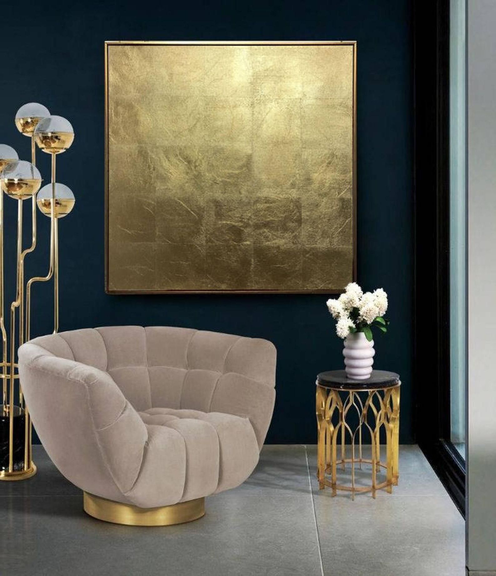 Large Gold Leaf Wall Decor Metallic Painting Minimalist (View 9 of 15)