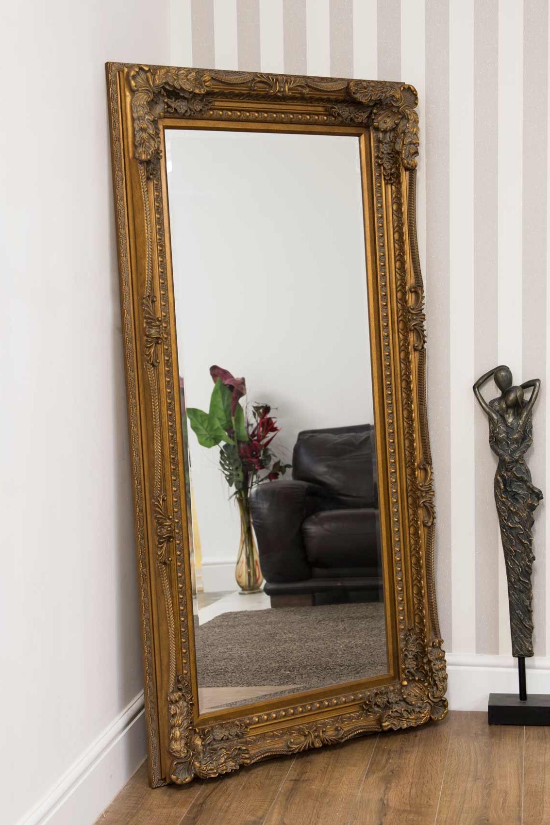 Large Lois Leaner Antique Full Length Gold Wall Mirror 6ft X 3ft 175cm Pertaining To Best And Newest Mahogany Full Length Mirrors (View 5 of 15)