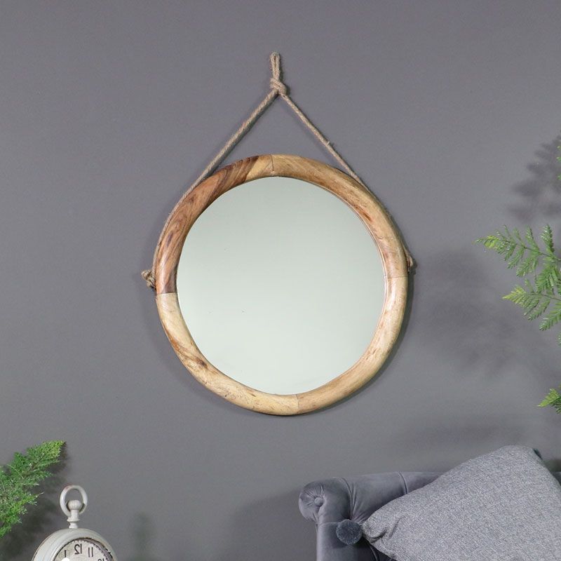 Large Round Rustic Wooden Wall Mirror – Windsor Browne In Most Up To Date Rustic Black Round Oversized Mirrors (View 4 of 15)