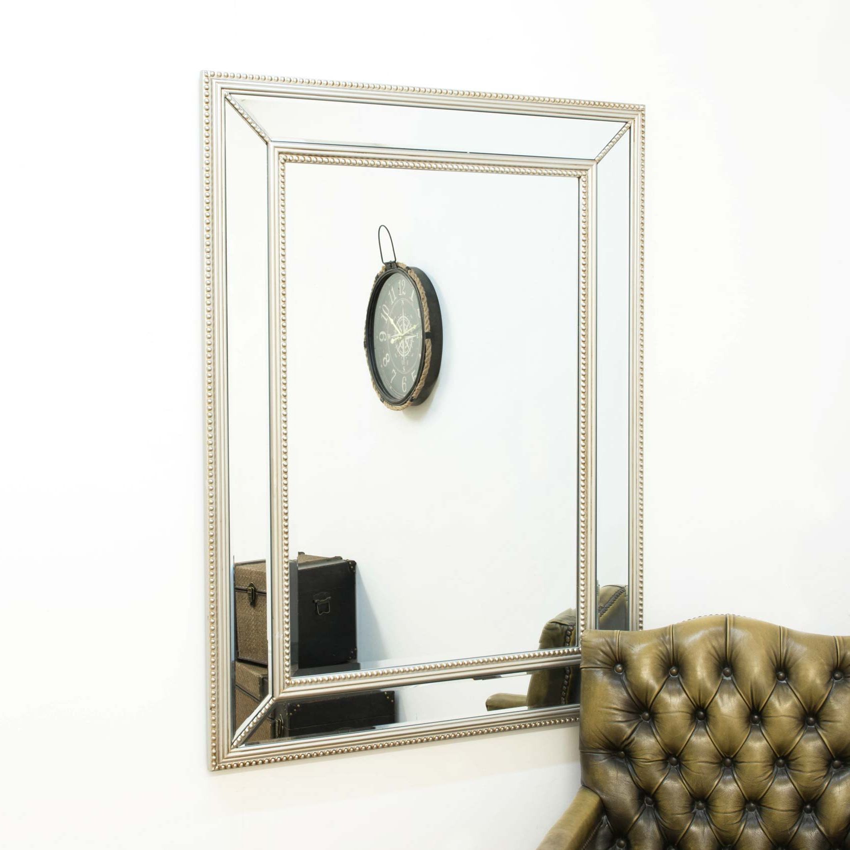 Large Silver Beaded Edge Modern Venetian Wall Mirror 3ft11 X 2ft11 Inside 2020 Silver Beaded Square Wall Mirrors (View 9 of 15)