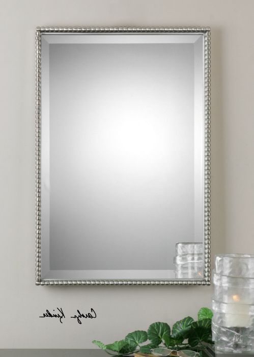 Large Silver Beaded Edge Rectangular Metal Beveled Wall Mirror 31 In Most Up To Date Silver Beaded Square Wall Mirrors (View 2 of 15)