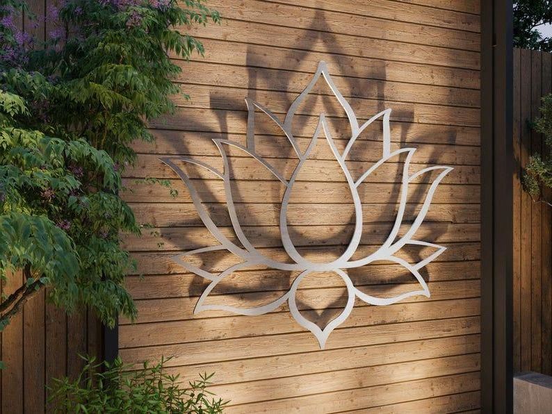 Large Wall Decor Ornaments Throughout Preferred Lotus Flower Large Outdoor Metal Wall Art, Garden Sculpture, Zen Decor (View 4 of 15)