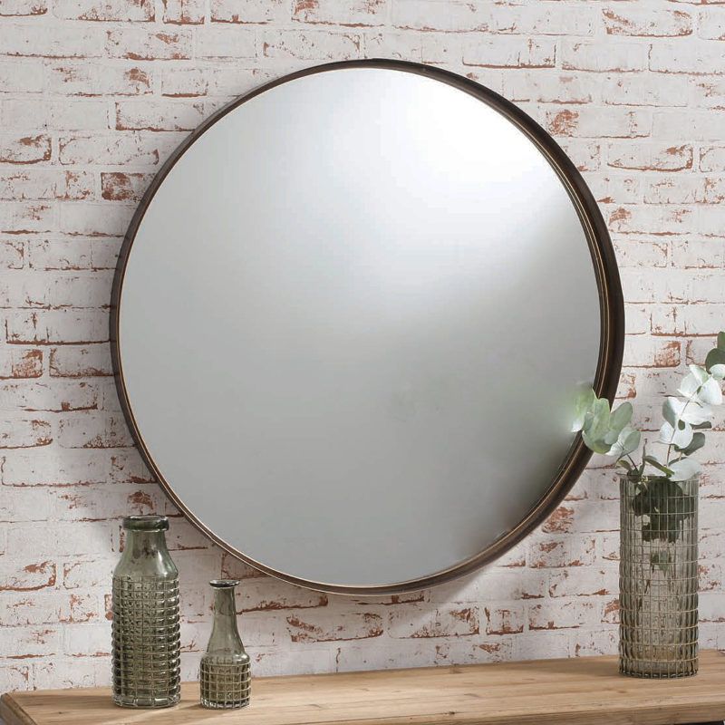 Latest Bronze Industrial Round Mirror – Primrose & Plum Intended For Steel Gray Wall Mirrors (View 9 of 15)