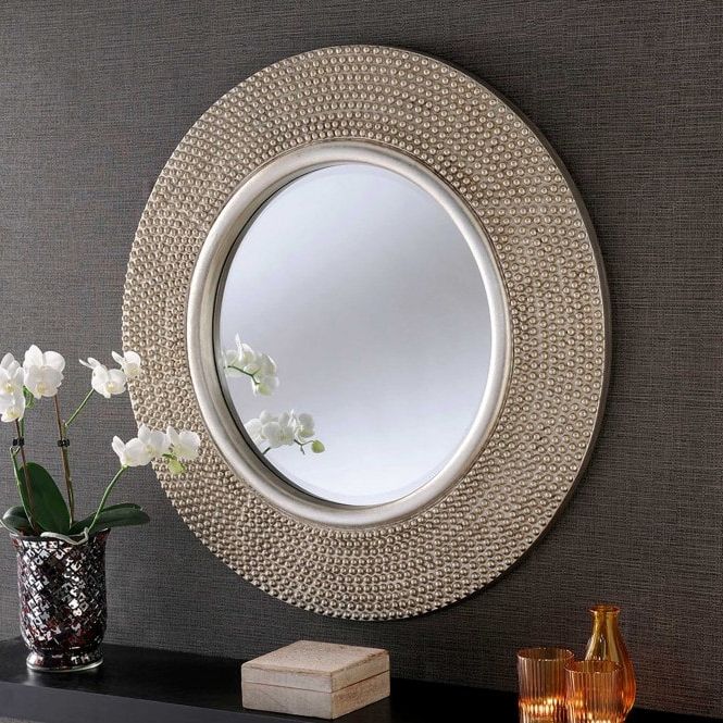 Latest Circular Contemporary Silver Studded Wall Mirror (View 10 of 15)