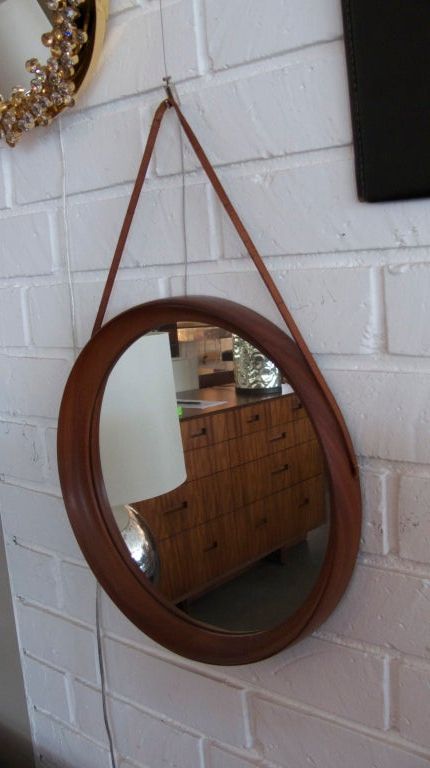 Latest Danish Mirror With Leather Strap At 1stdibs Pertaining To Black Leather Strap Wall Mirrors (View 6 of 15)