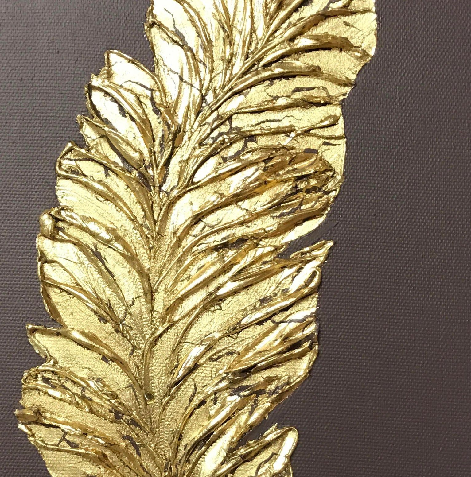 Latest Gold Leaves Wall Art Intended For Feather Wall Art, Gold Leaf Painting, Textured Wall Decor, Canvas Art (View 11 of 15)