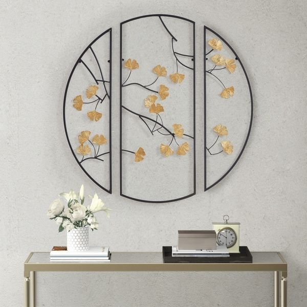 Latest Madison Park Golden Gingko Leaves Black/ Gold Metal Wall Decor 3pc Set With Gold Leaves Wall Art (View 2 of 15)