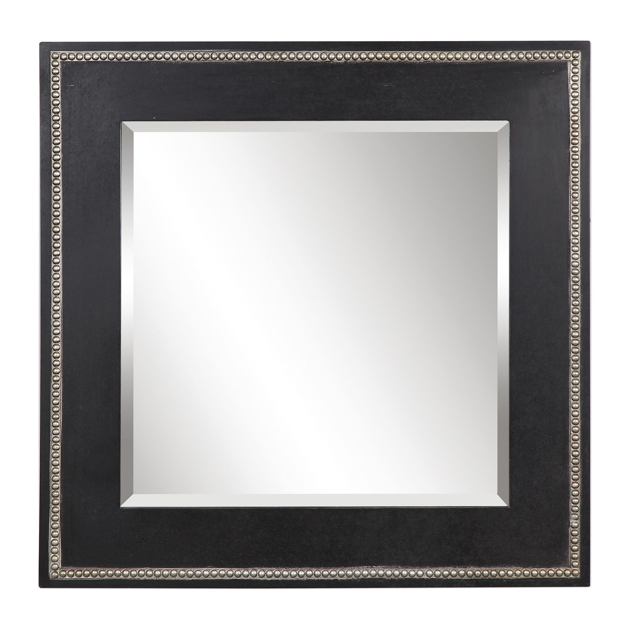 Latest Silver Beaded Square Wall Mirrors Pertaining To Large Black Square Beveled Wall Mirror Contemporary Style Traditional (View 11 of 15)