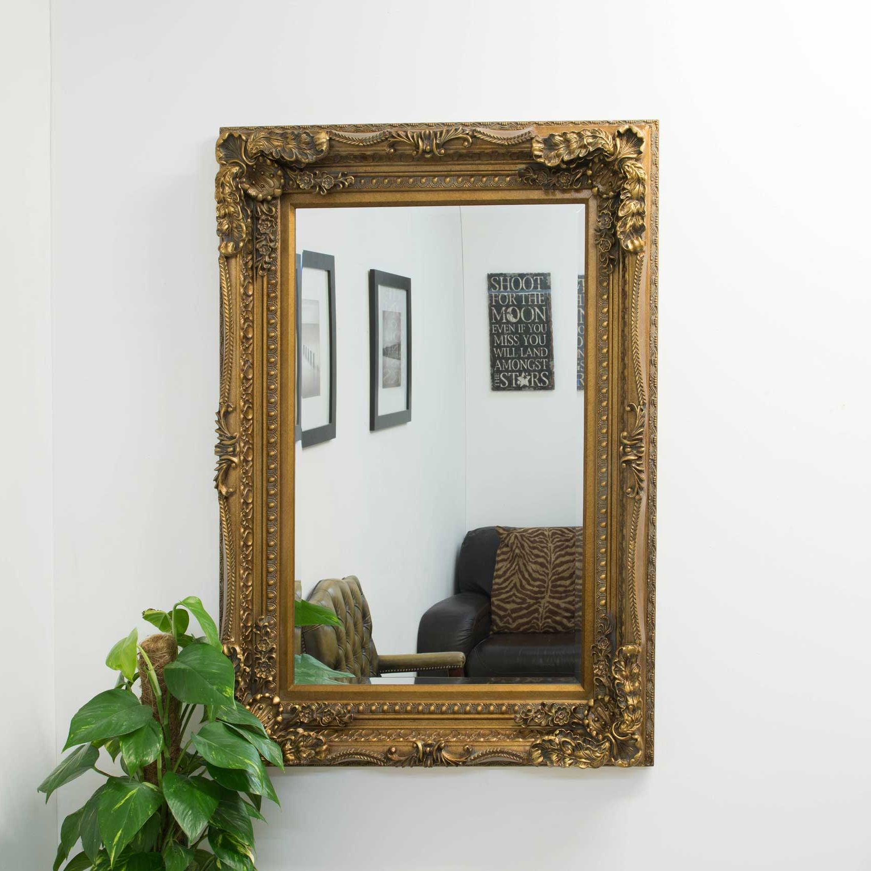 Latest Square Oversized Wall Mirrors With Large Vintage Style Abbey Gold Wall Rectangle Wood Mirror 4ft X 3ft (View 7 of 15)