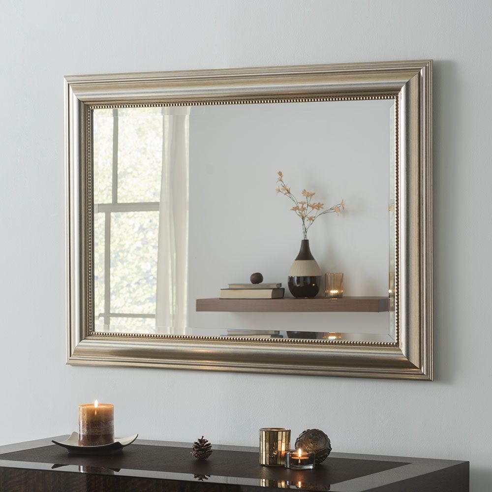 Latest Square Oversized Wall Mirrors With Regard To Yg312 Gold Modern Rectangle Wall Framed Mirror With Beaded Design On (View 15 of 15)