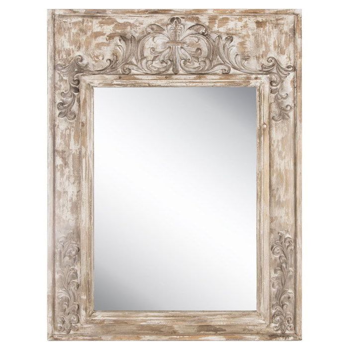 Latest White Wood Wall Mirrors Throughout Antique White Scroll Wood Wall Mirror (View 12 of 15)
