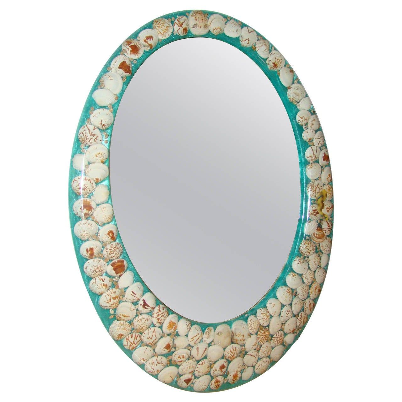 Lucite Sea Shell Embedded Oval Wall Hanging Mirror At 1stdibs With Newest Shell Wall Mirrors (View 4 of 15)