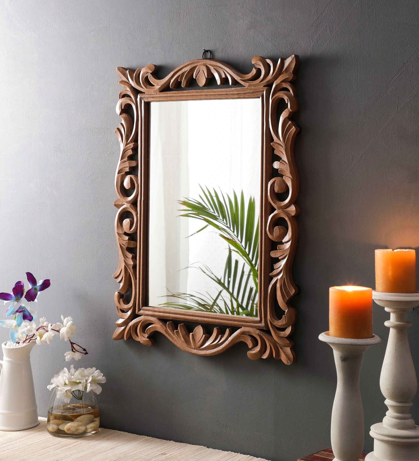 Medium Brown Wood Wall Mirrors For Popular Buy Mango Wood Rectangle Wall Mirror In Brown Colourthe Urban Store (View 2 of 15)