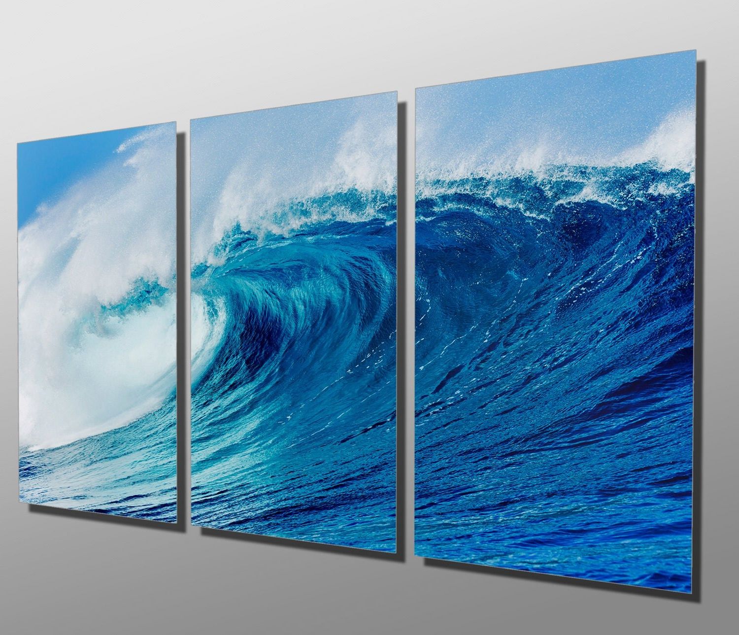 Metal Prints Blue Ocean Wave 3 Panel Split Triptych Intended For Most Up To Date Ocean Waves Metal Wall Art (View 1 of 15)