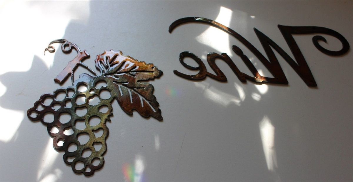 Metal Wall Art Decor Small Grape Bushel & Wine Sign Intended For Current Grapes Wall Art (View 12 of 15)