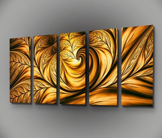 Modern Metal Gold Wall Art For Recent Gold Metal Contemporary Large Wall Art Photo Print Vibrant (View 4 of 15)