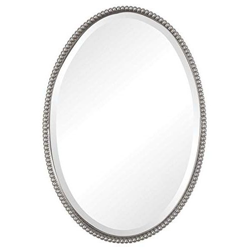 Most Current Ceiling Hung Polished Nickel Oval Mirrors For Amazon: Beaumont Lane Beaded Metal Oval Wall Mirror In Brushed (View 13 of 15)