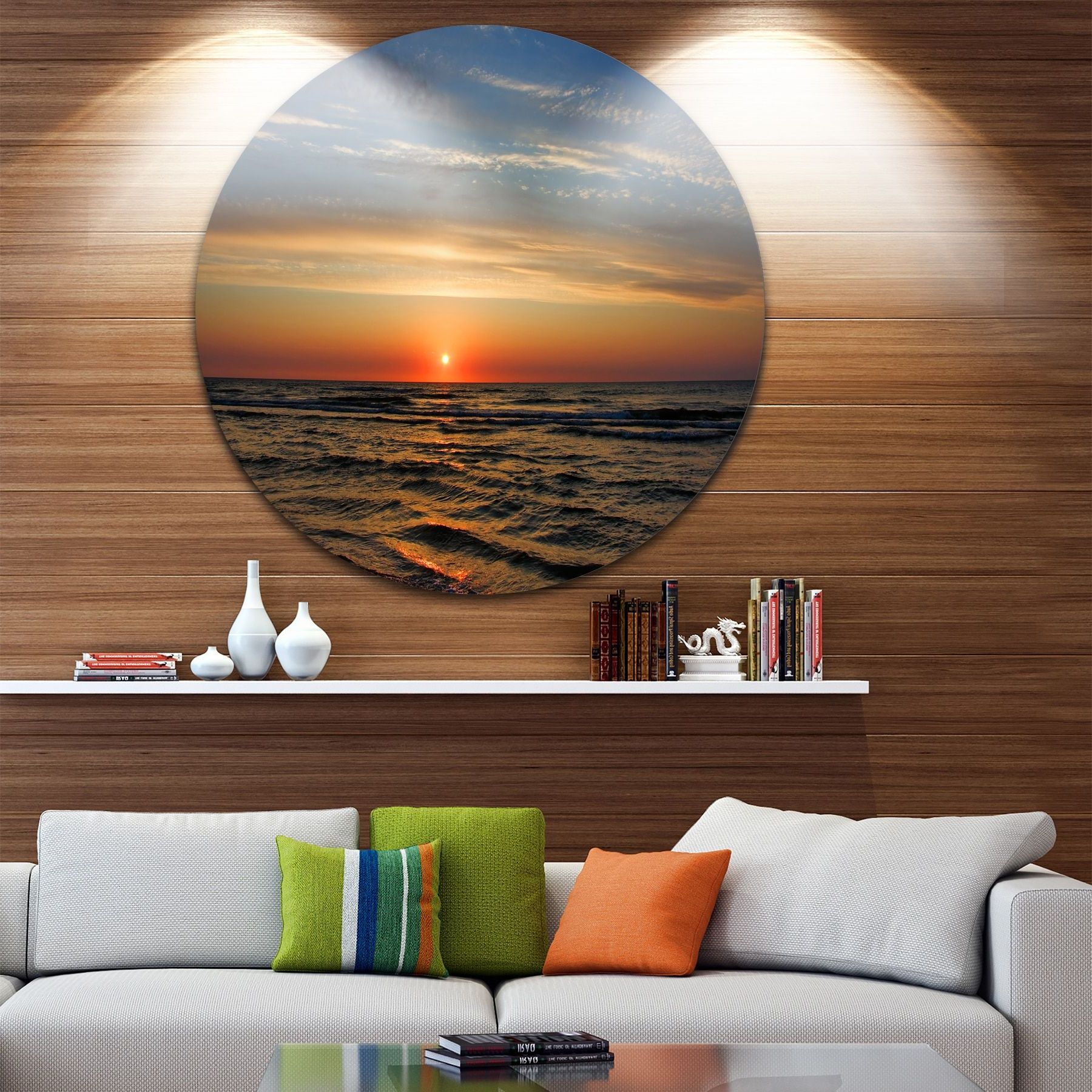 Most Current Designart 'red Sunset With Dark Ocean Waves' Seashore Round Metal Wall For Ocean Waves Metal Wall Art (View 3 of 15)