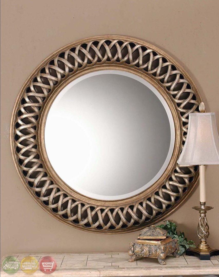 Most Current Silver Leaf Round Wall Mirrors Throughout Entwined Woven Circle Design Frame Mirror W Silver Leaf Finish 14028 B (View 7 of 15)