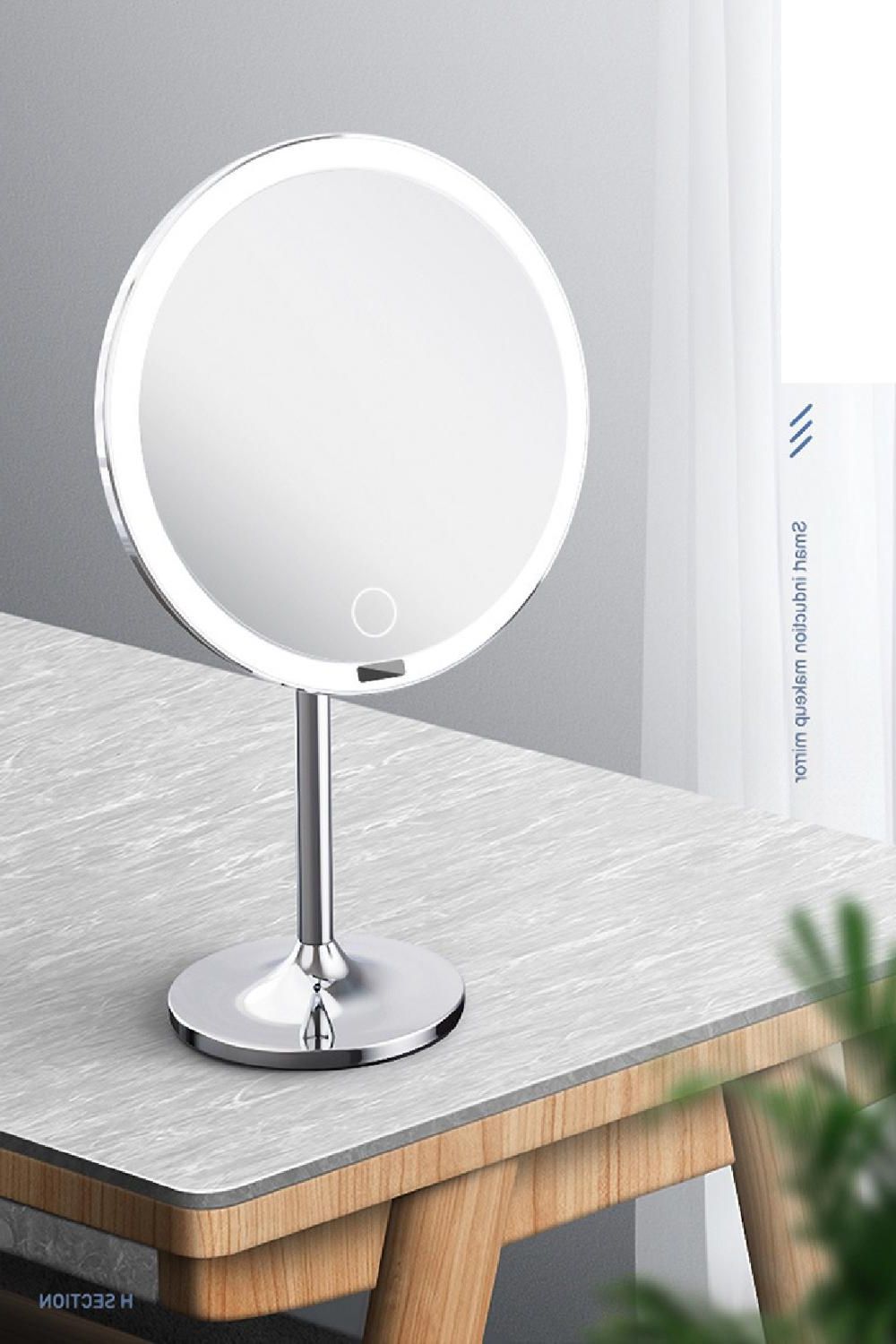 Most Current Single Sided Chrome Makeup Stand Mirrors Regarding Stand Led Makeup Mirror With Light Adjustble Light Face Sensor Makeup (View 4 of 15)