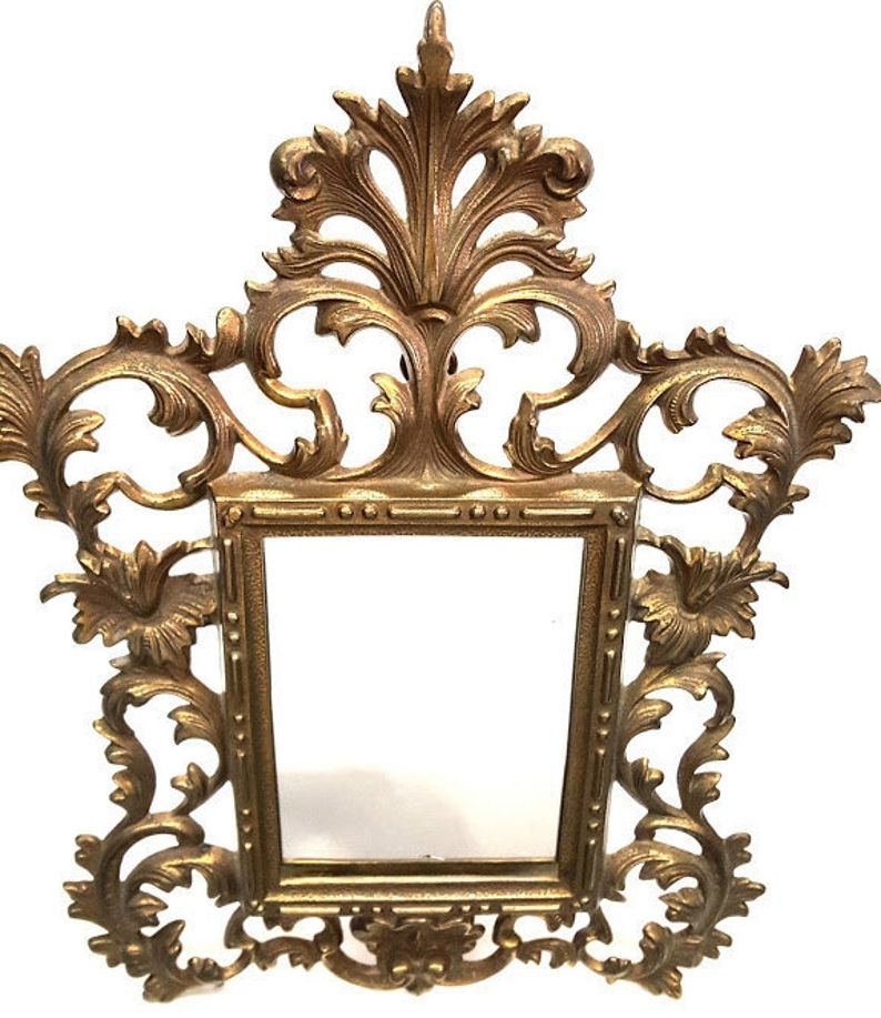Most Current Small Ornate Vintage Stand Up Brass Dresser Mirror (View 6 of 15)
