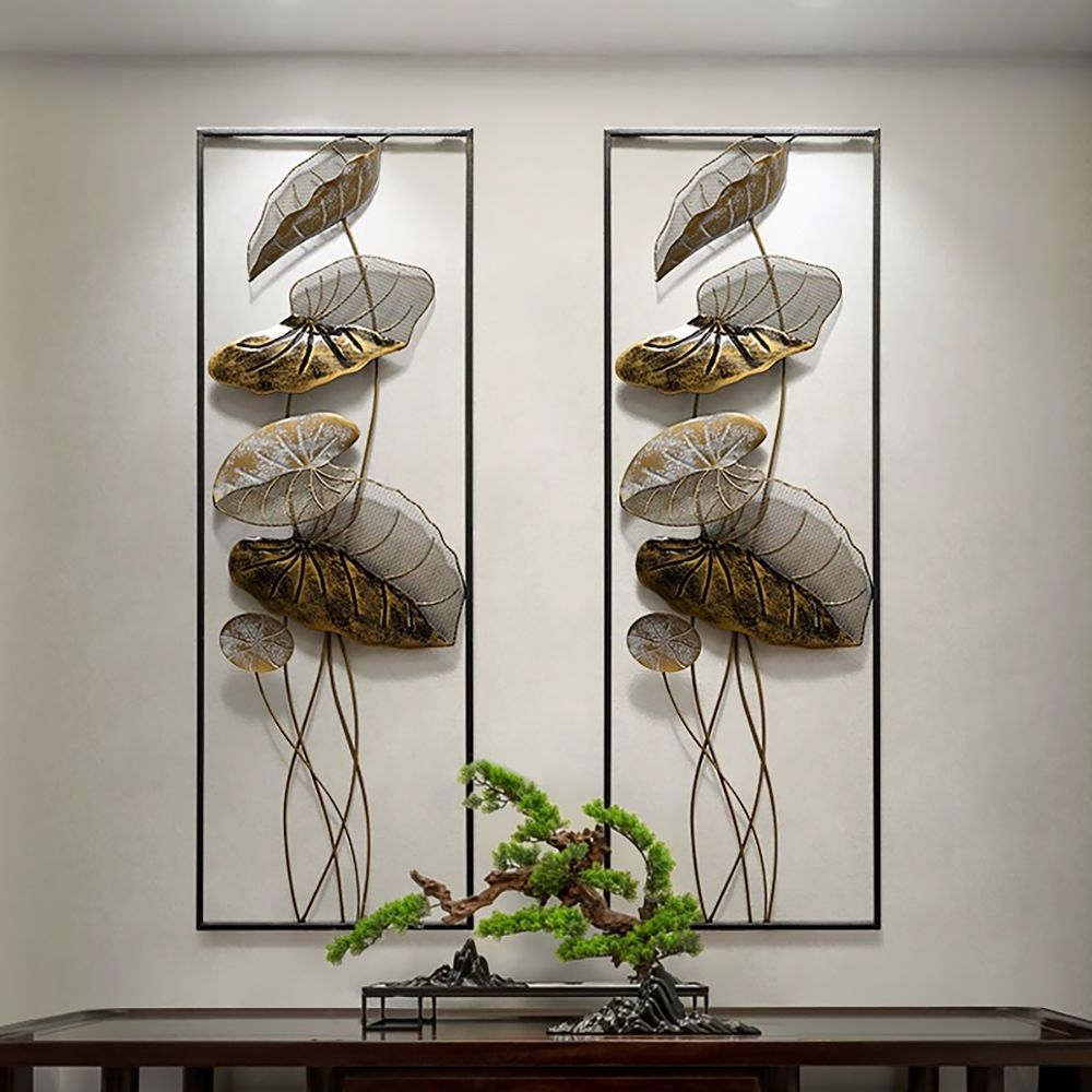 Most Popular 2 Pieces Metal Lotus Leaf Home Wall Decor Set With Regard To Textured Metal Wall Art Set (View 1 of 15)