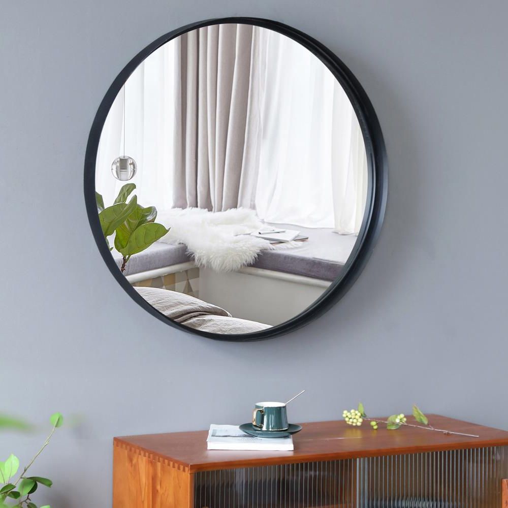 Most Popular 30 X 30" Round Wall Mirror With Black Metal Frame Entryway Washroom Intended For Matte Black Led Wall Mirrors (View 11 of 15)