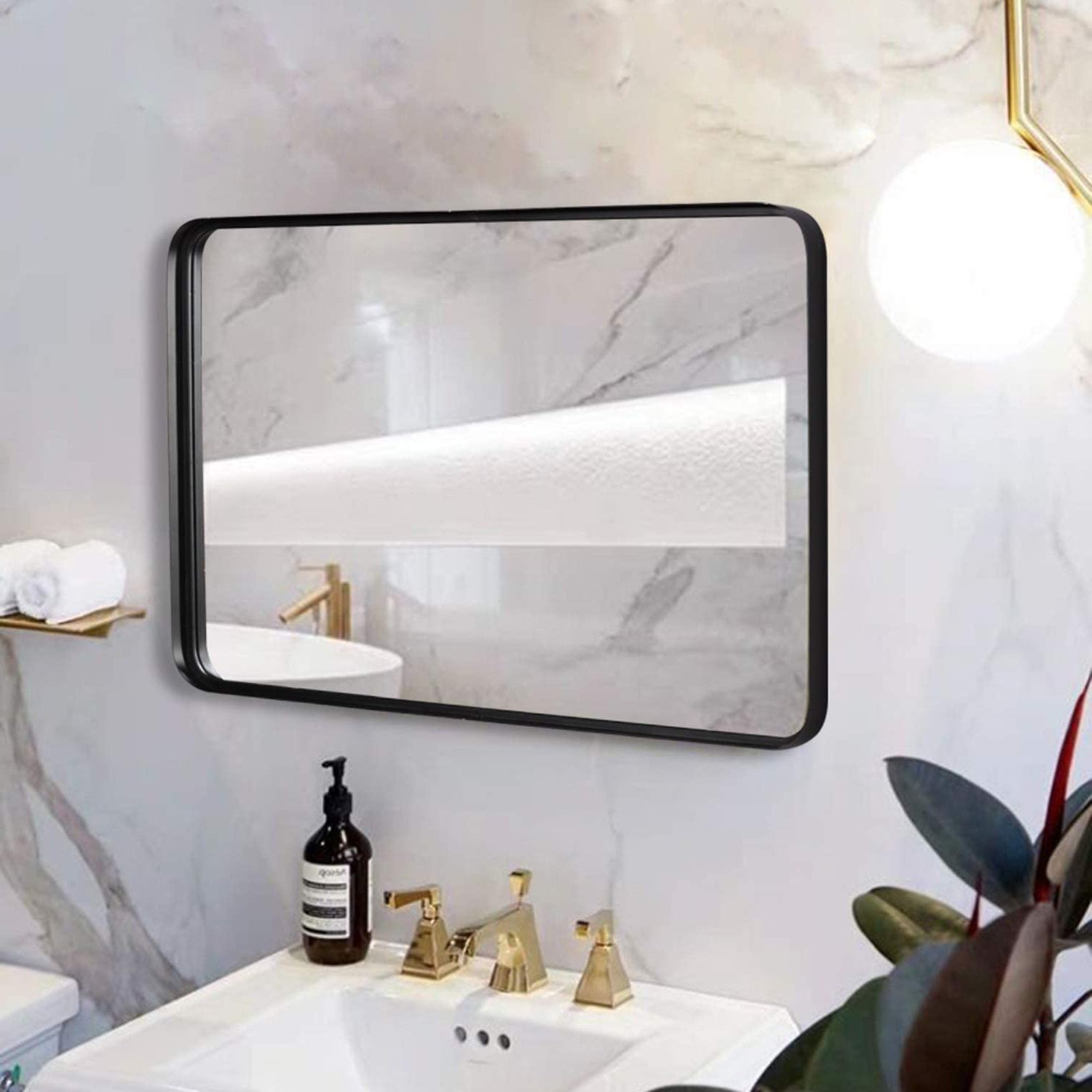 Most Popular Amazon: Black Wall Framed Rectangular Mirrors For Bathrooms (24"x36 Inside Square Oversized Wall Mirrors (View 1 of 15)