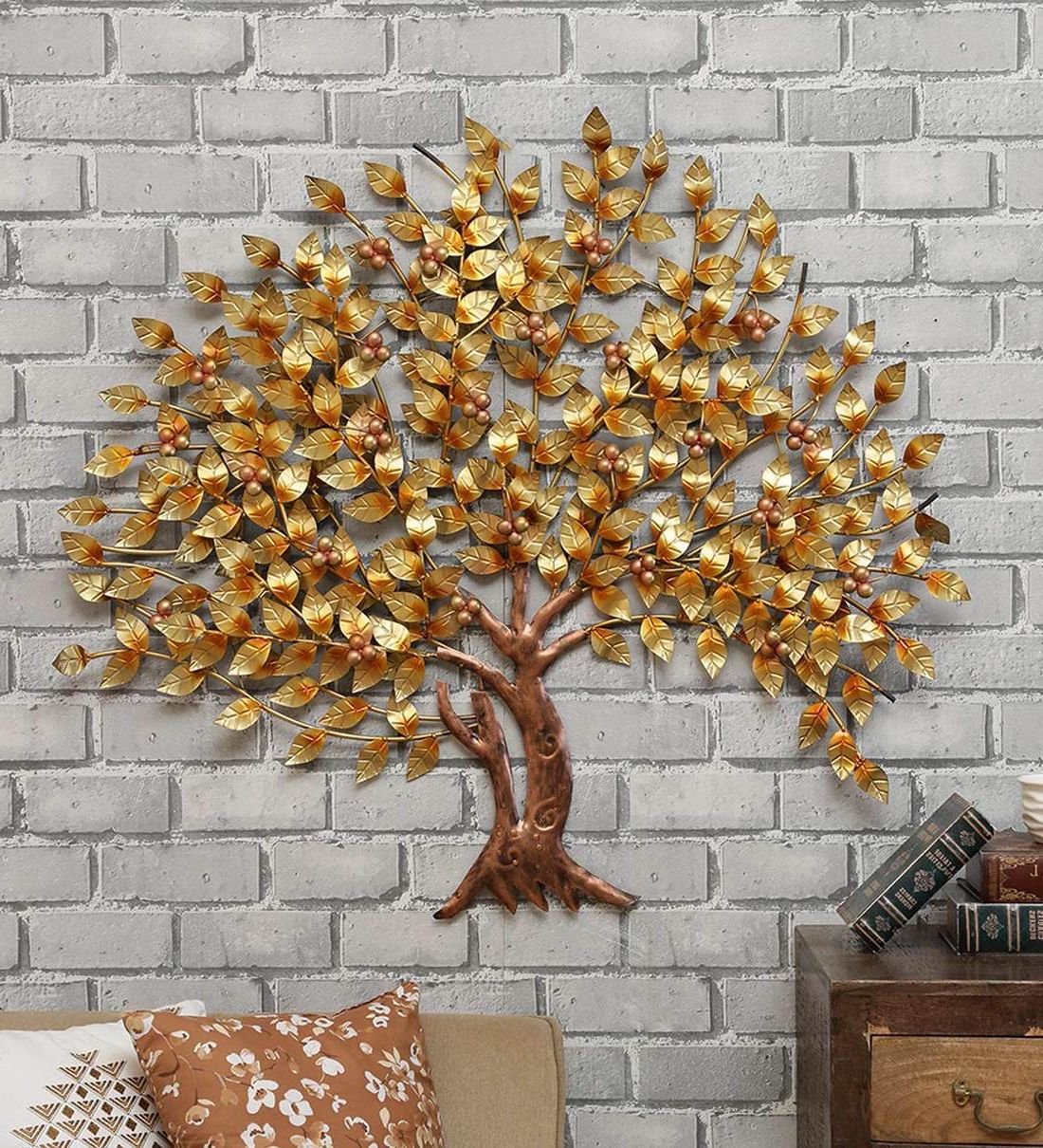 Most Popular Buy Metal Antique Tree In Golden Wall Artmalik Design Online Intended For Antique Silver Metal Wall Art Sculptures (View 5 of 15)