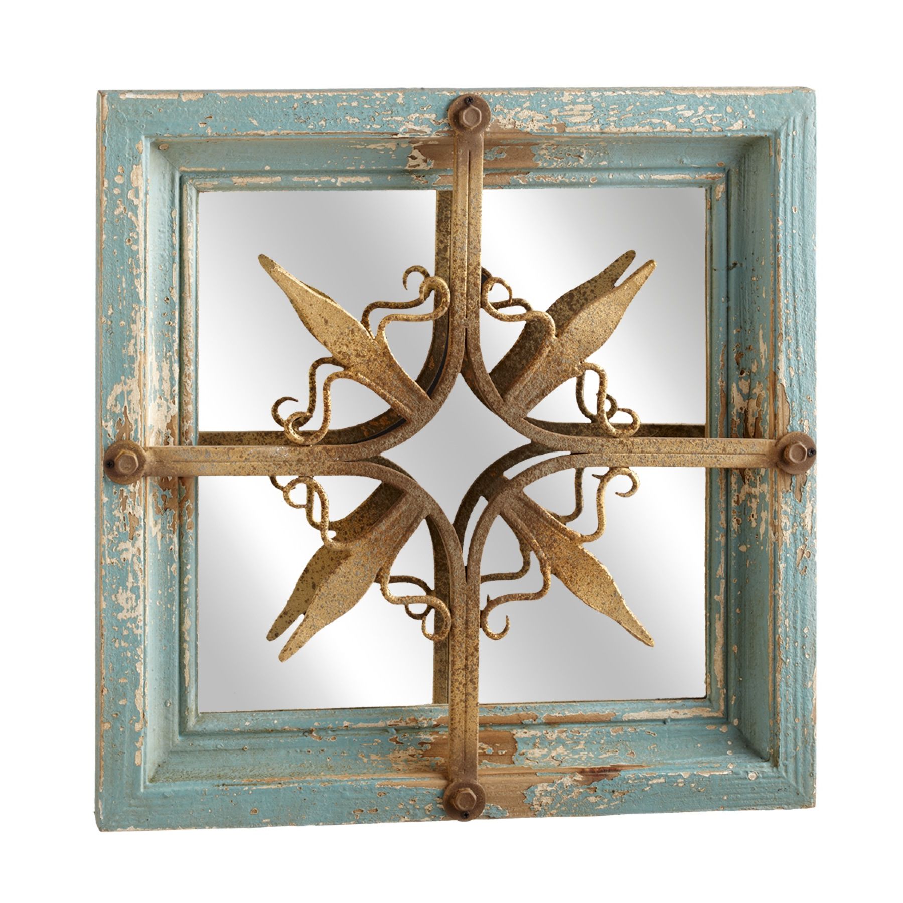 Most Popular Cbk Mdf Distressed Blue And Gold Star Square Wall Mirror 126613 With Regard To Glossy Blue Wall Mirrors (View 4 of 15)