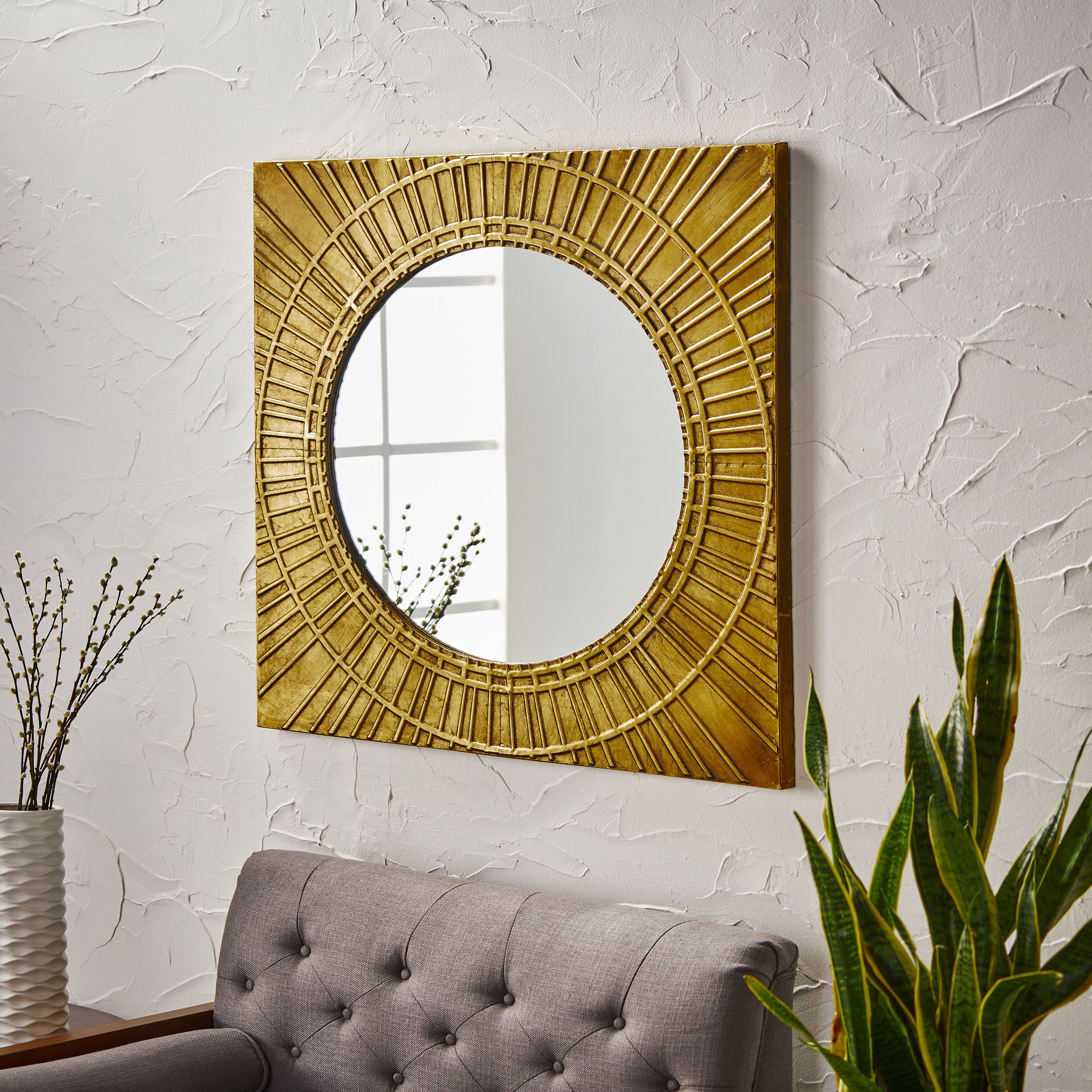 Most Popular Noble House Omari Modern Square Tempered Glass And Iron Metal Wall Throughout Gold Decorative Wall Mirrors (View 6 of 15)