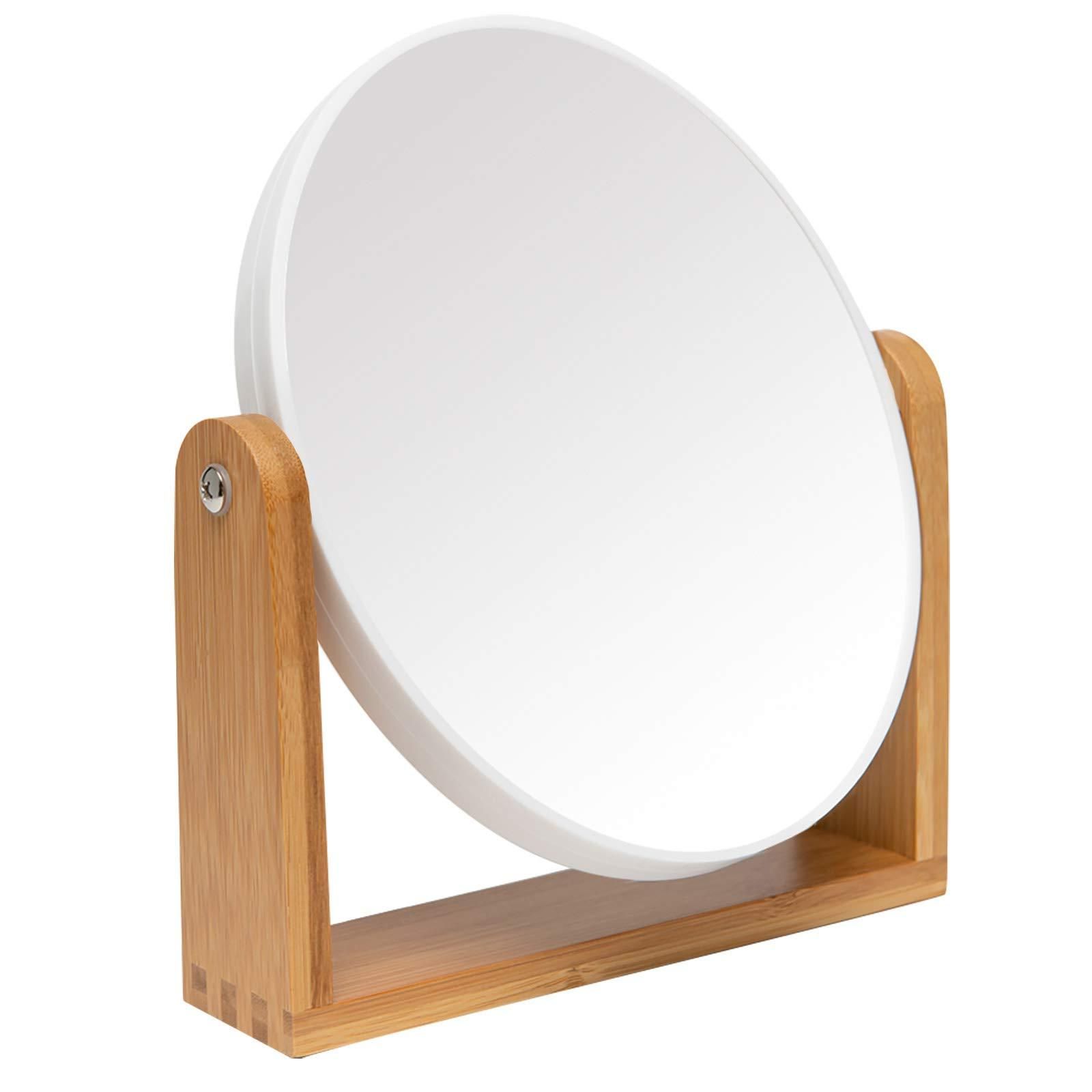 Most Popular Sunburst Standing Makeup Mirrors With Regard To Yeake Vanity Makeup Mirror With Natural Bamboo Stand,8 Inch 1x/3x (View 7 of 15)