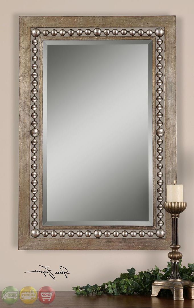 Most Recent Fidda Modern Antiqued Silver Leaf Rectangular Mirror W Beaded Design Pertaining To Glam Silver Leaf Beaded Wall Mirrors (View 4 of 15)