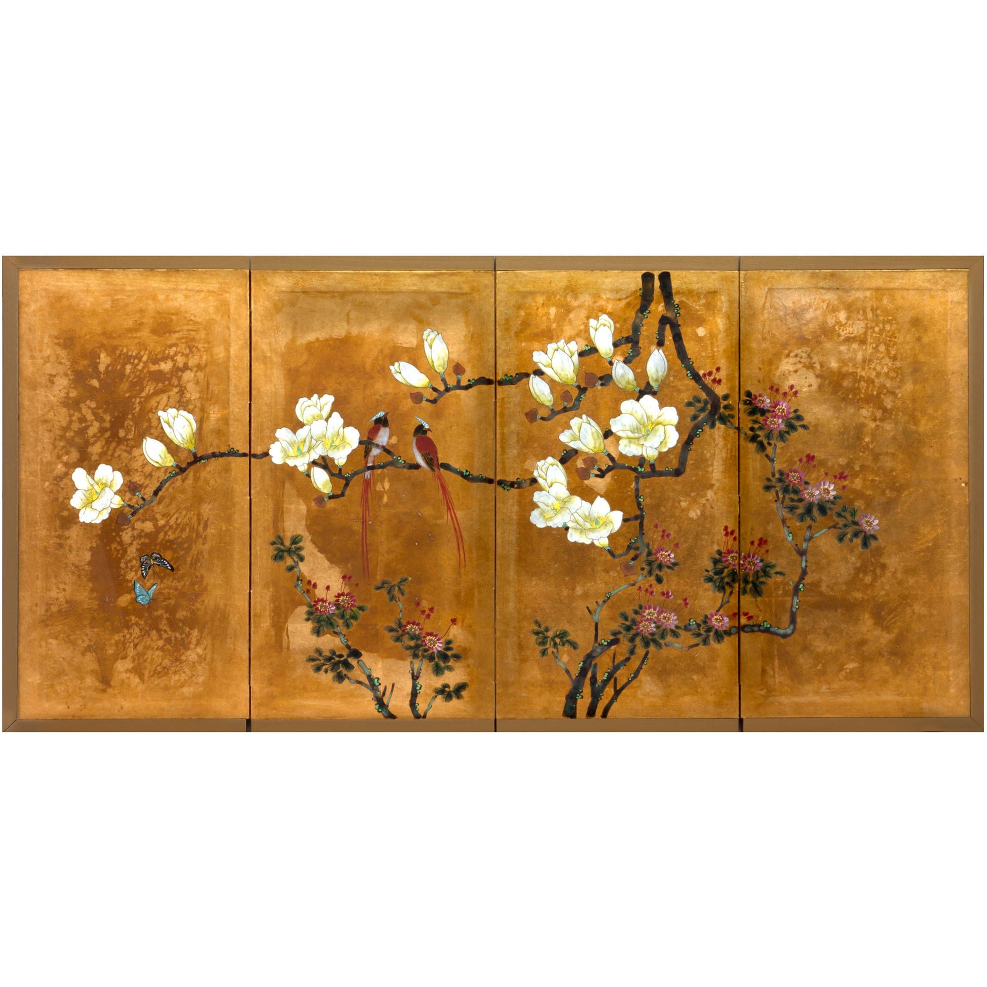 Most Recent Oriental Furniture Love Birds On Traditional Gold Leaf, Wall Décor With Gold Leaves Wall Art (View 13 of 15)