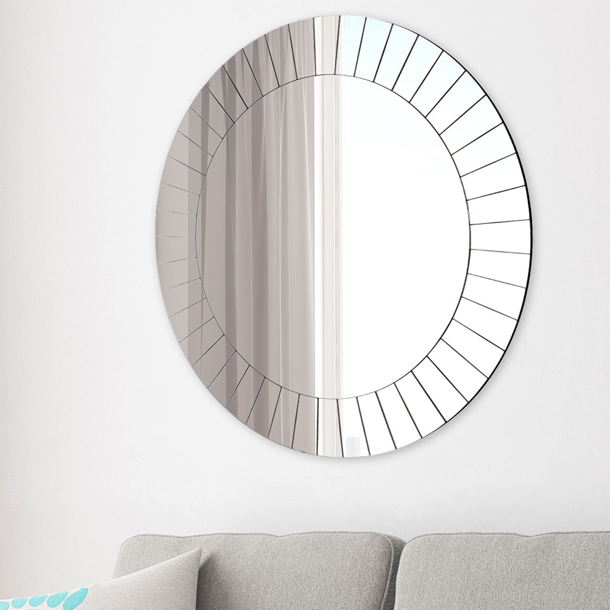 Most Recent Round Grid Wall Mirrors Regarding Frameless Beveled Round Wall Mirror 26"x26"gallery Solutions (View 10 of 15)
