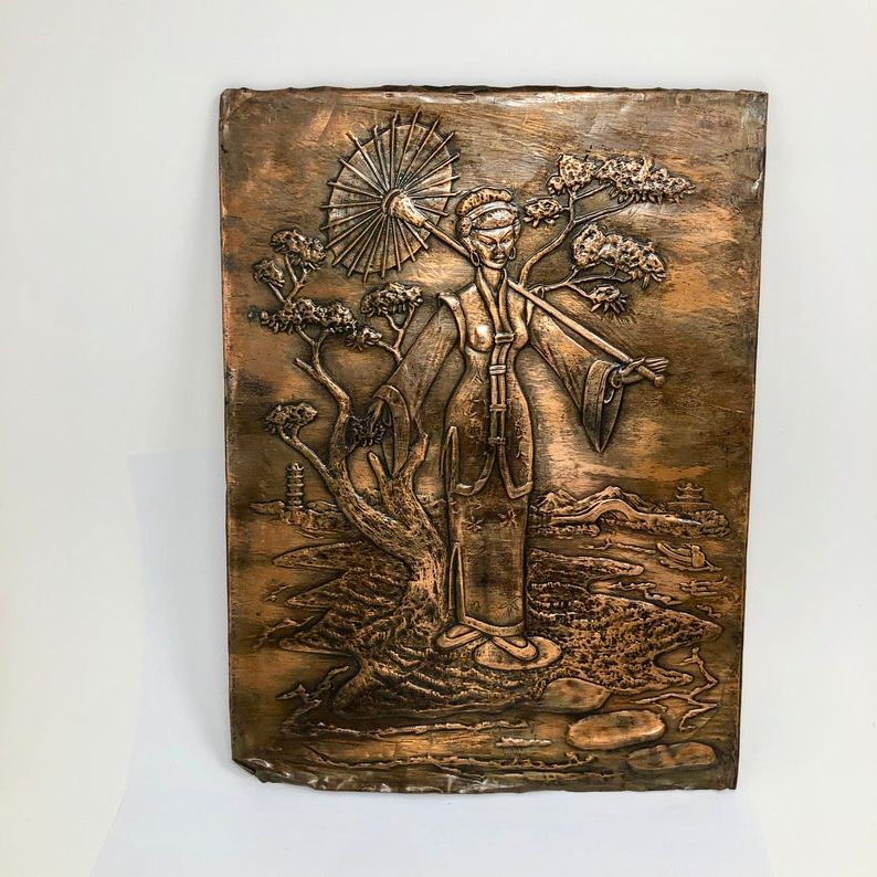 Most Recent Vintage Copper Wall Hanging Oriental Woman Embossed Design (View 2 of 15)
