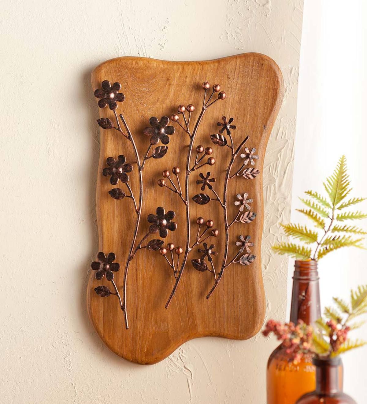 Most Recent Wooden Blocks Metal Wall Art Intended For Metal Branches On Wood Wall Art (View 10 of 15)