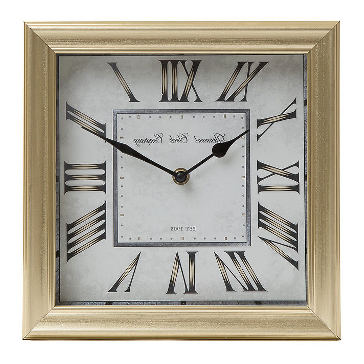 Most Recently Released Brushed Gold Wall Art Inside Patton Wall Decor 10" Brushed Gold Roman Numeral Square Tabletop Clock (View 9 of 15)