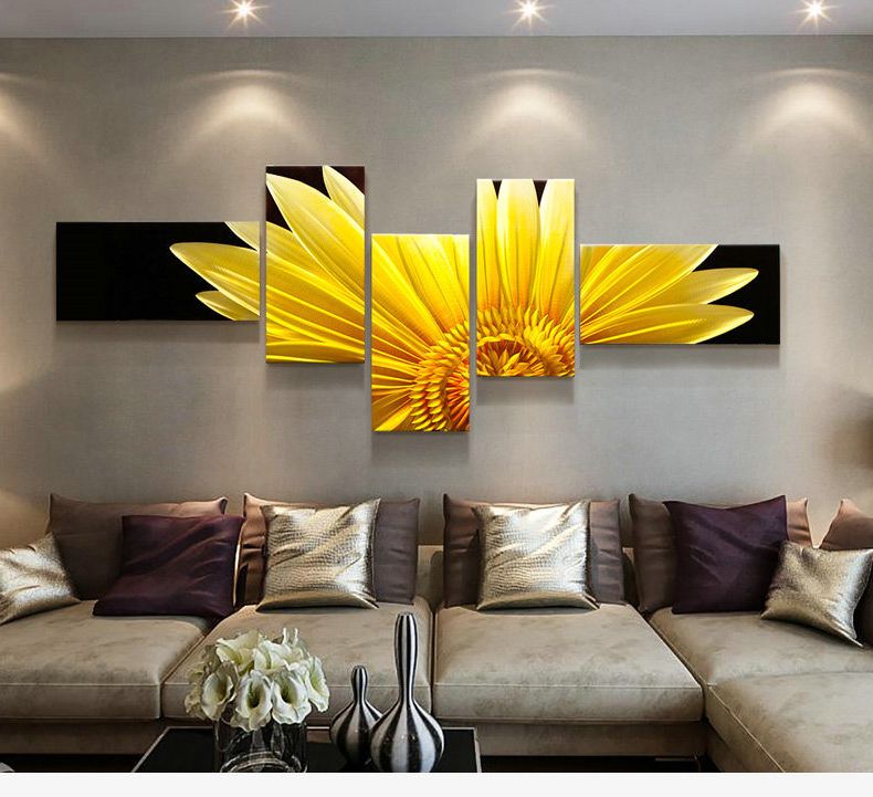 Most Recently Released China 5 Panel Yellow Orange Wall Art Painting Beautiful Yellow For Sunflower Metal Framed Wall Art (View 12 of 15)