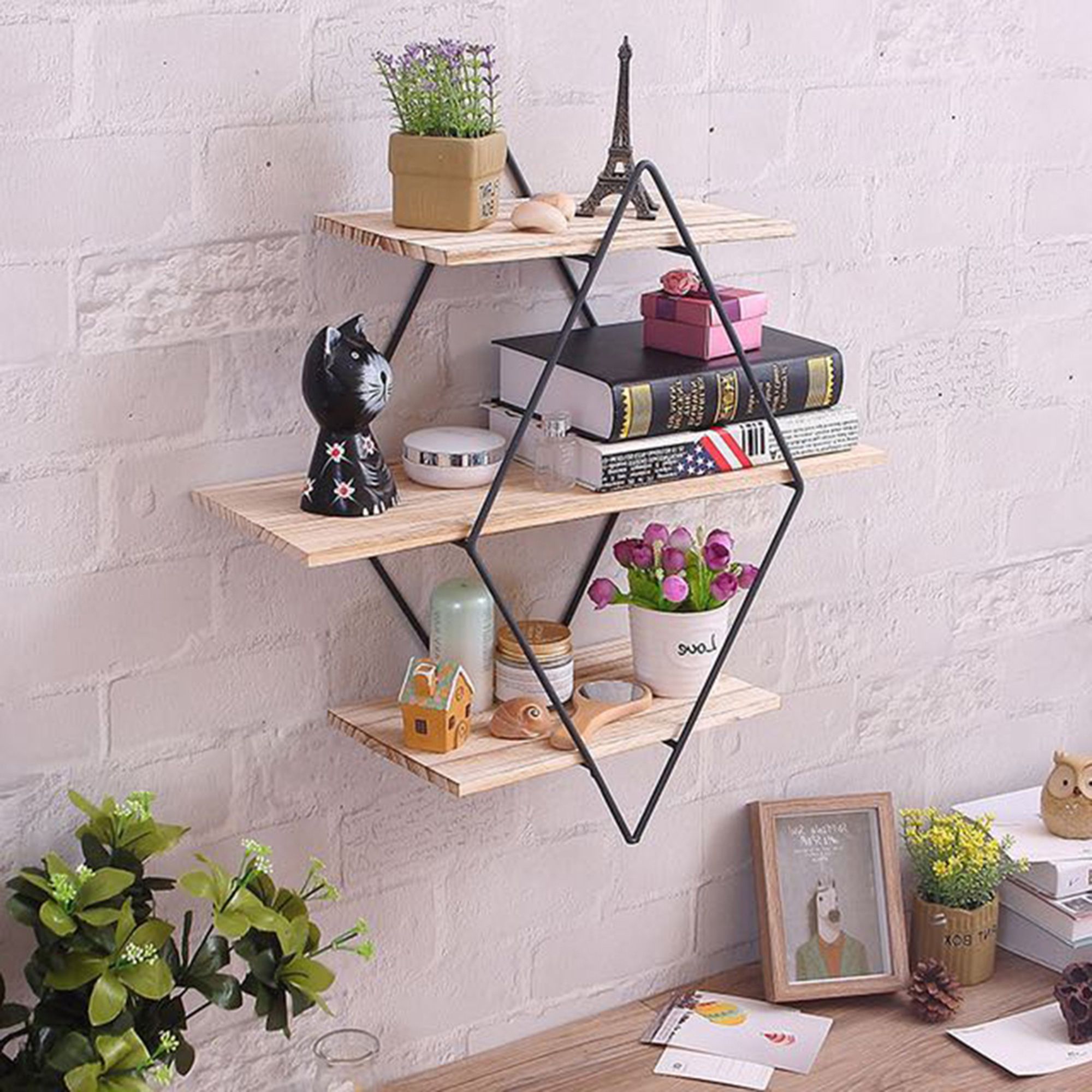 Most Recently Released Home Decor Metal & Wood Rhombus Design Grid Wall Shelf Industrial Inside Industrial Metal Wall Art (View 2 of 15)