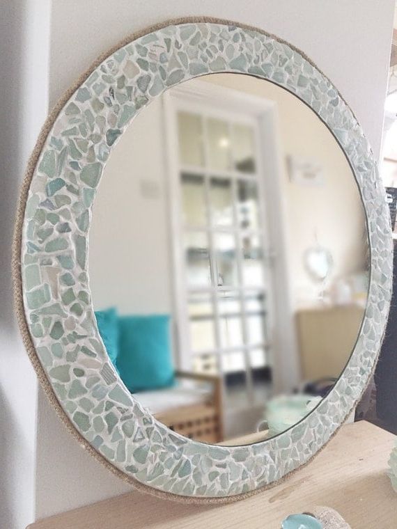 Most Recently Released Large Round Sea Glass Mirror Isle Of Wight Beach Home Decor With Regard To Single Sided Polished Wall Mirrors (View 9 of 15)
