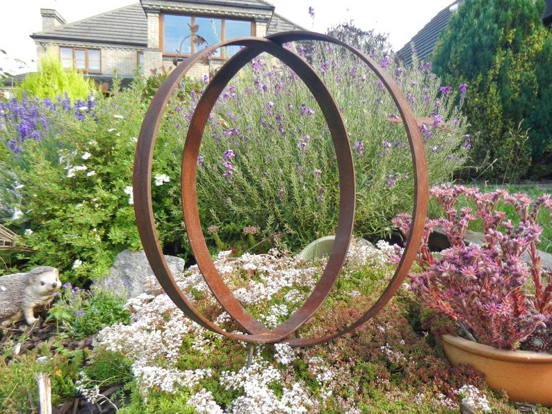 Most Recently Released Rusty Metal Ring Sculpture / Garden Rings Rustic Sculpture / (View 5 of 15)