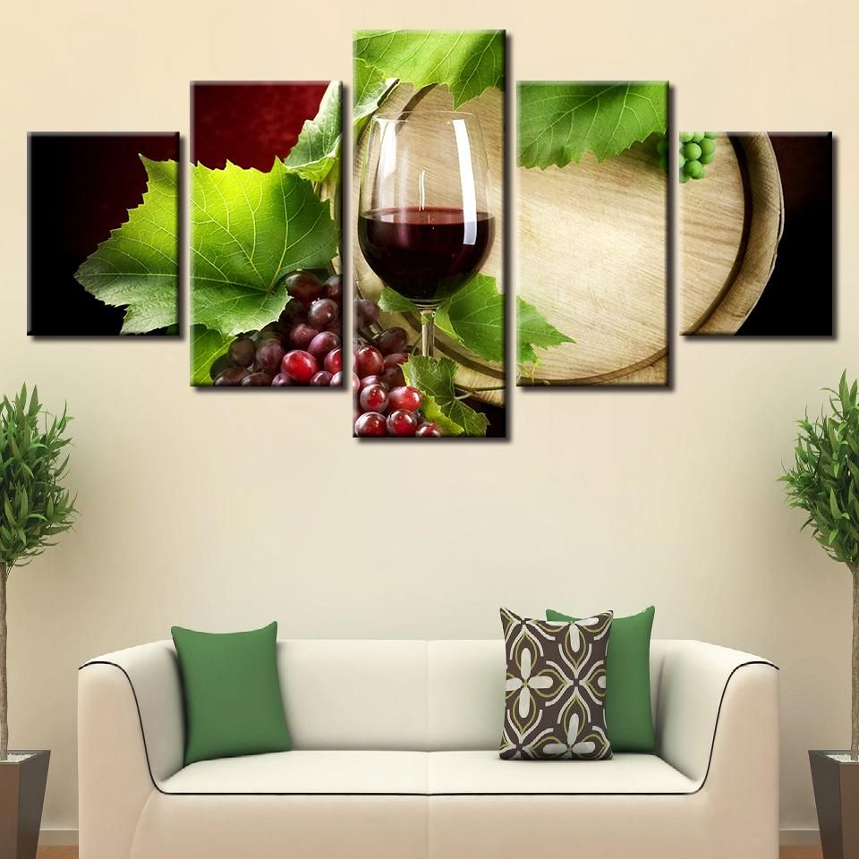 Most Recently Released Wine Grapes Leaf Wall – Wine 5 Panel Canvas Art Wall Decor – Canvas Storm Inside Grapes Wall Art (View 6 of 15)