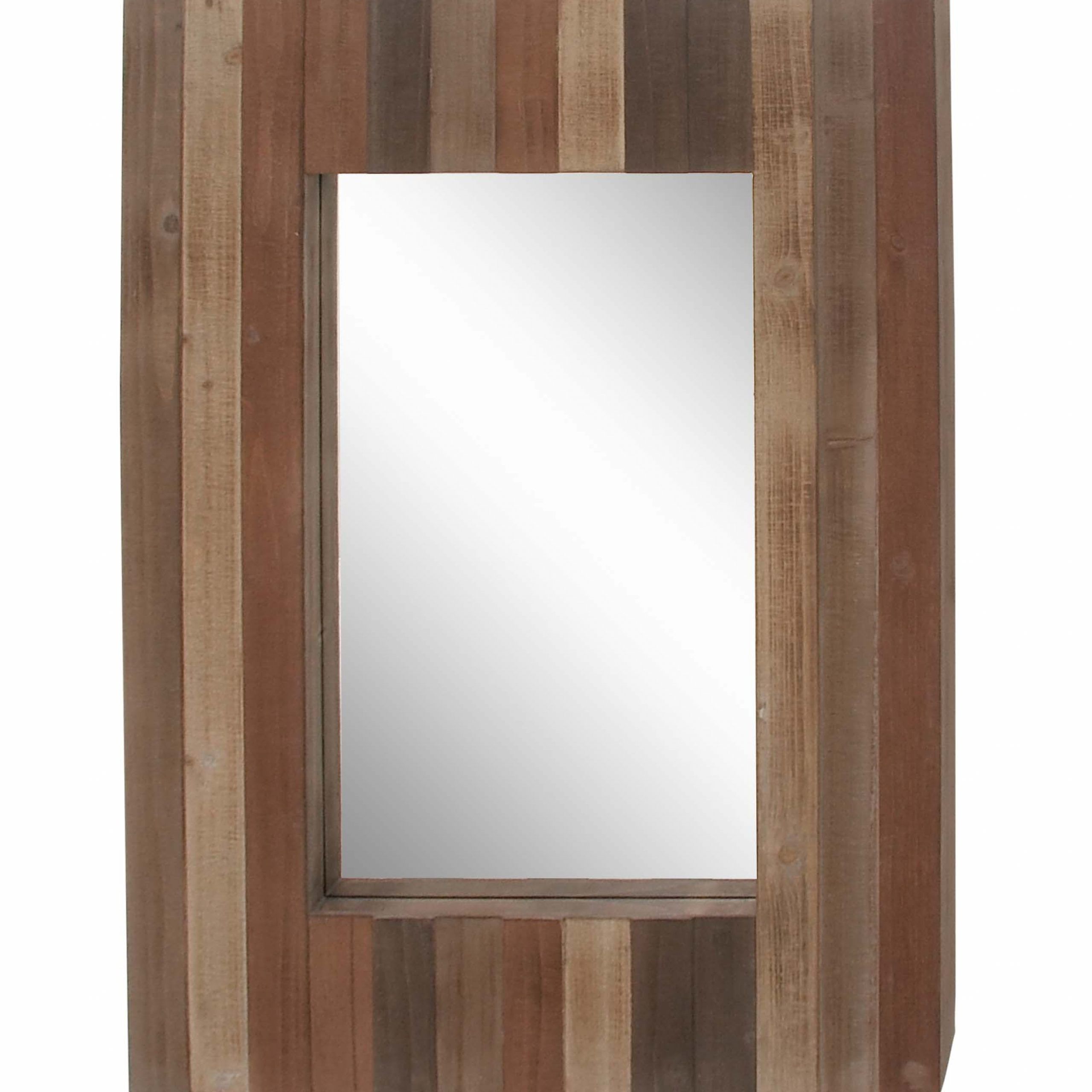 Most Up To Date Decmode Rectangular 38 X 28 Inch Slat Style Wood Wall Mirror, Dark In Natural Iron Rectangular Wall Mirrors (View 4 of 15)
