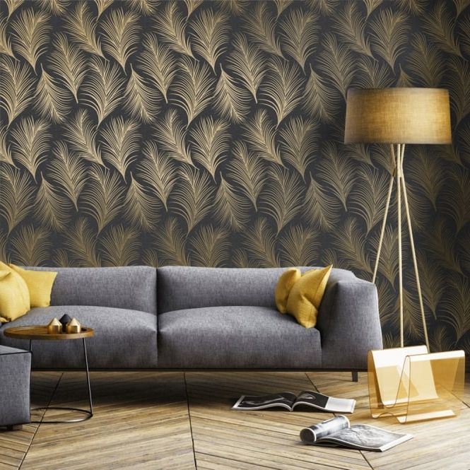 Most Up To Date Holden Metallic Feather Pattern Wallpaper Leaf Motif Modern Textured With Regard To Textured Metallic Wall Art (View 2 of 15)